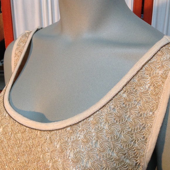 Lucky Brand Metallic Gold Embroidered Lace Tank Top Size 2X - Picture 2 of 9